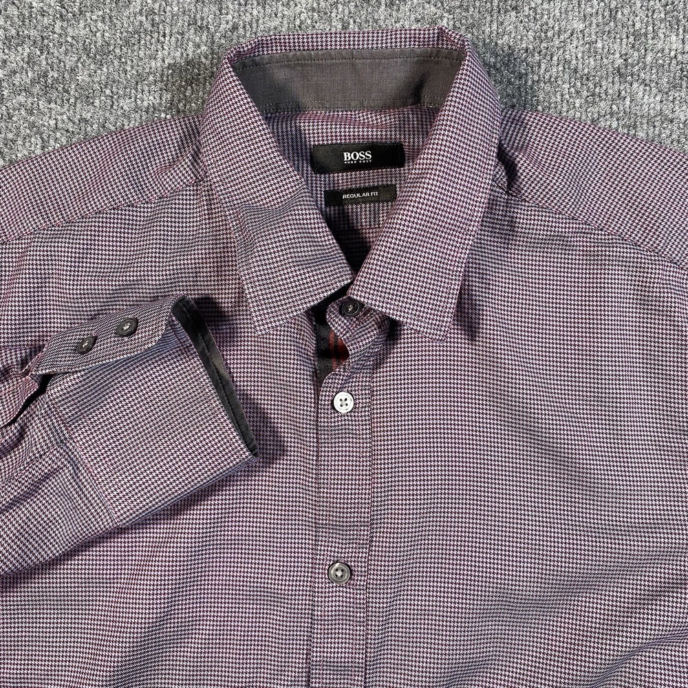 Hugo Boss Mens Large Iridescent Long Sleeve Houndstooth Button up Oxford Shirt
